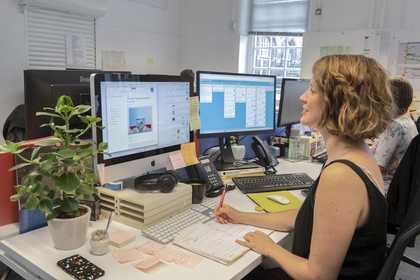 Fionnula at her desk