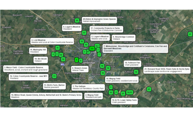 Cambridge Nature Network project map