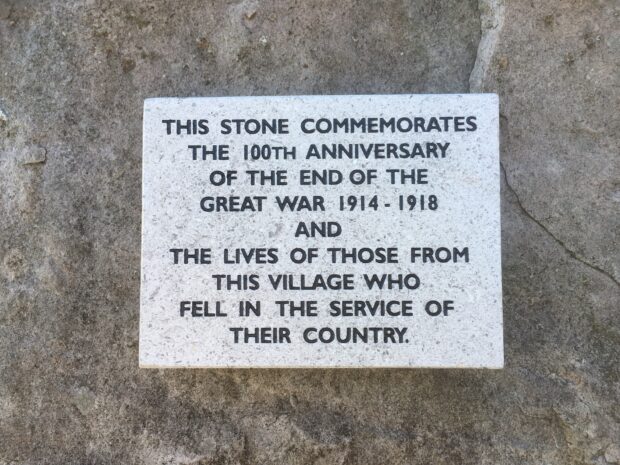 Memorial plaque marking the 100th anniversary of the end of the Great War in Aston Rowant National Nature Reserve