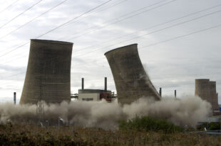 The Calder Hall Cooling Towers being demolished on the Sellafield site