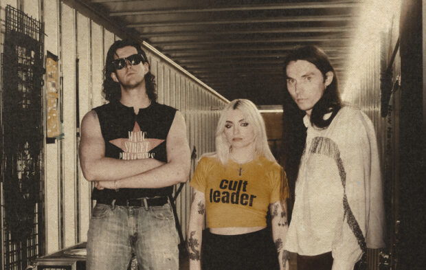 British rock band James and the Cold Gun. Left to right: James Joseph, Gaby Elise, James Biss. Credit: Luke Shadrick.