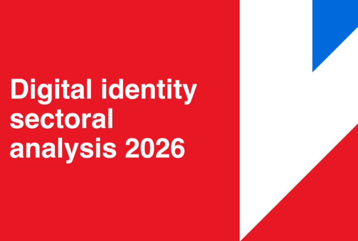 White text saying 'Digital identity sectoral analysis 2026' on a red background