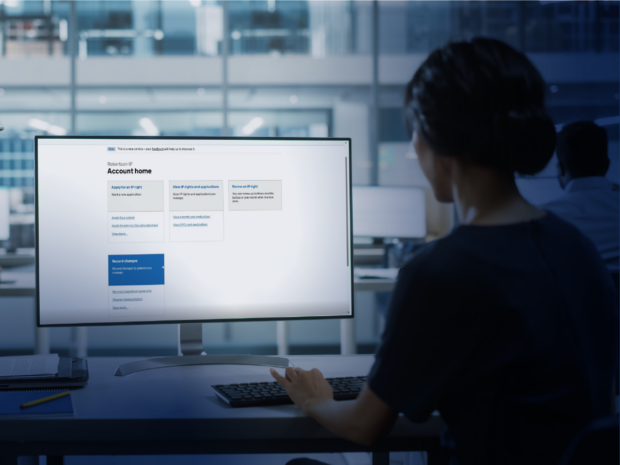 Person working at a computer displaying our new digital patent service account home page