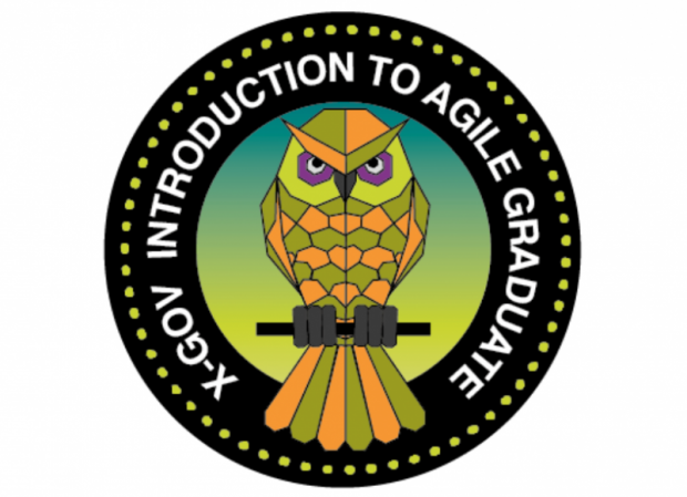 Mission patch with an owl at the centre, and text around it reading “X-Gov Introduction To Agile Graduate”