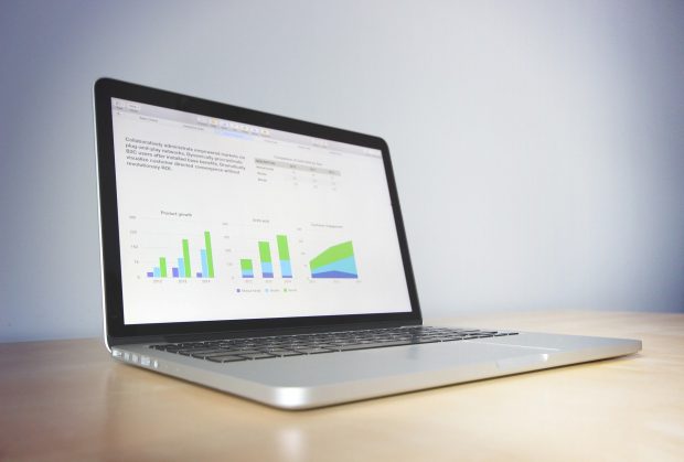 Computer screen with data and graphs