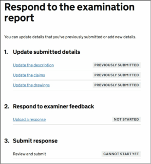 An example of how our 'Respond to the examination report' page will look on the new digital systems.