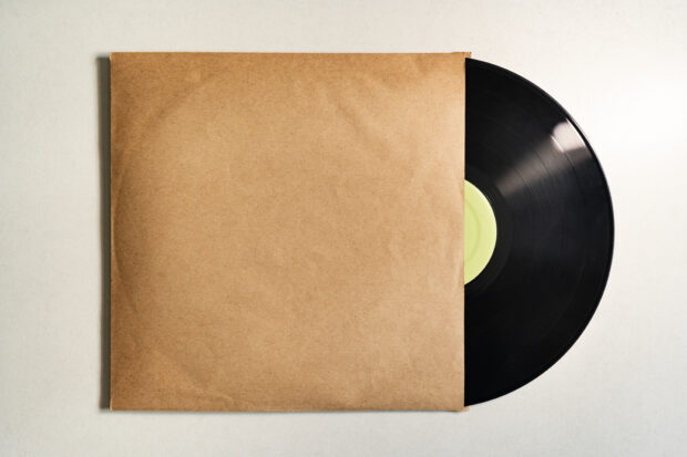 Vinyl record in paper sleeve packaging