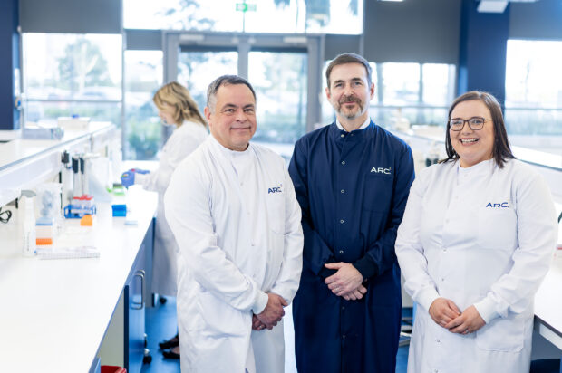 Image: ARC Regulatory. L to R - David Ribeiro, COO; Seamus Kearney, CEO and Lindsey Bennie, Laboratory Manager.