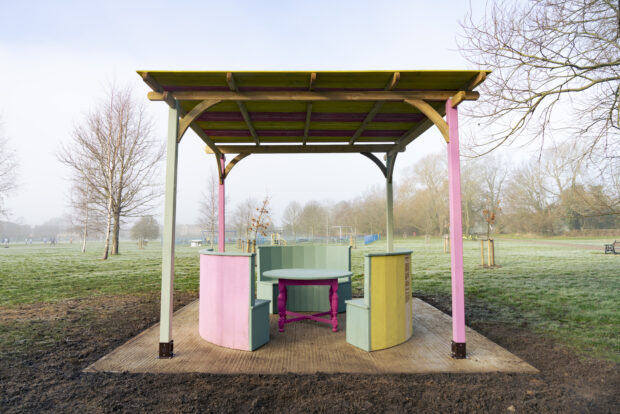 Alt text The colourful shelter