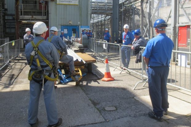 Scaffolding employees meeting Martin Chown