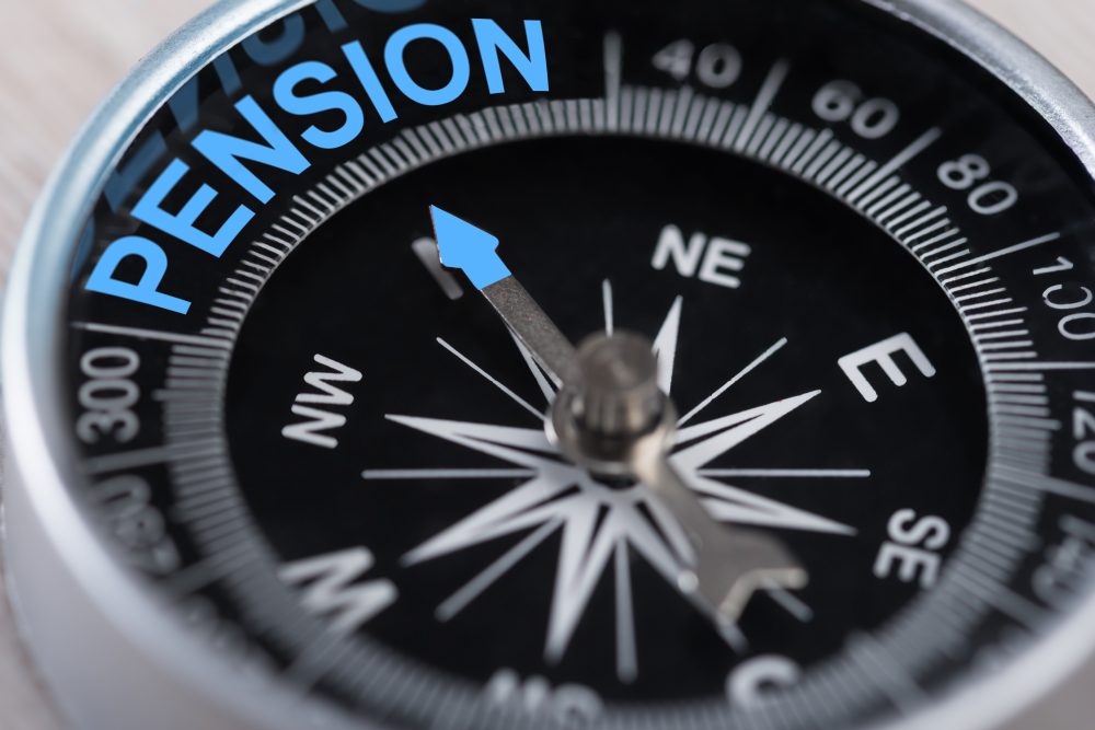 Compass where the arrow points to the word Pension.