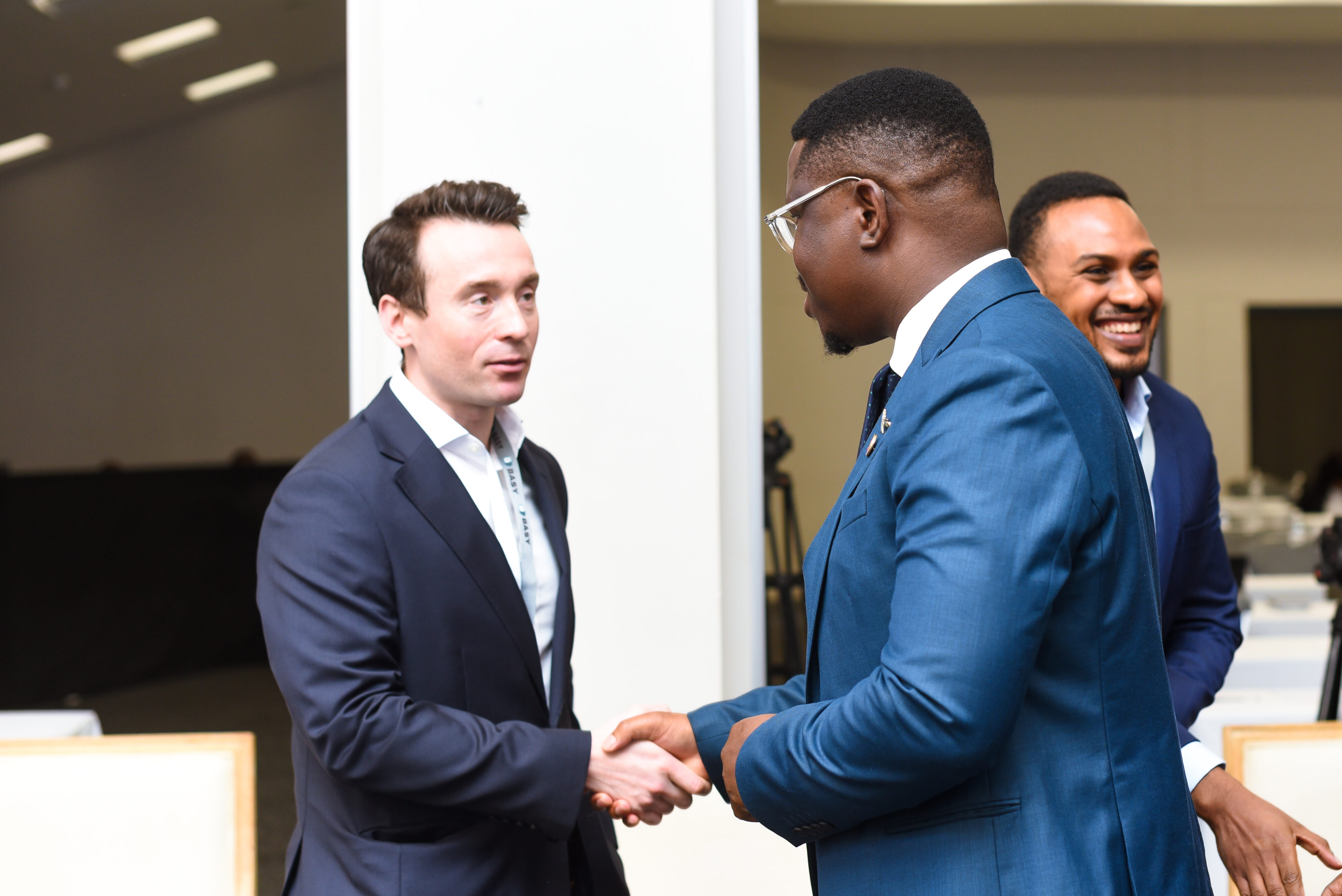 Dave Johnston shakes hands with Botswana minister.