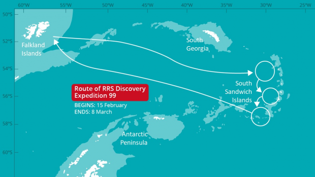 Satellite image showing route of expedition.