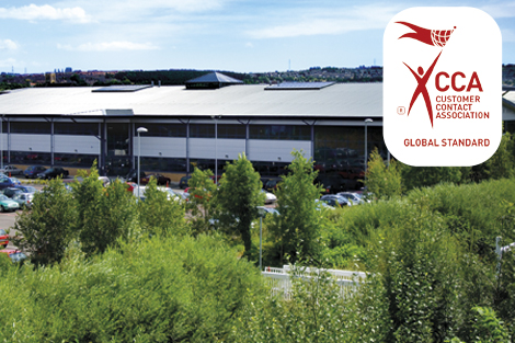 Contact centre building with CCA logo overlaid