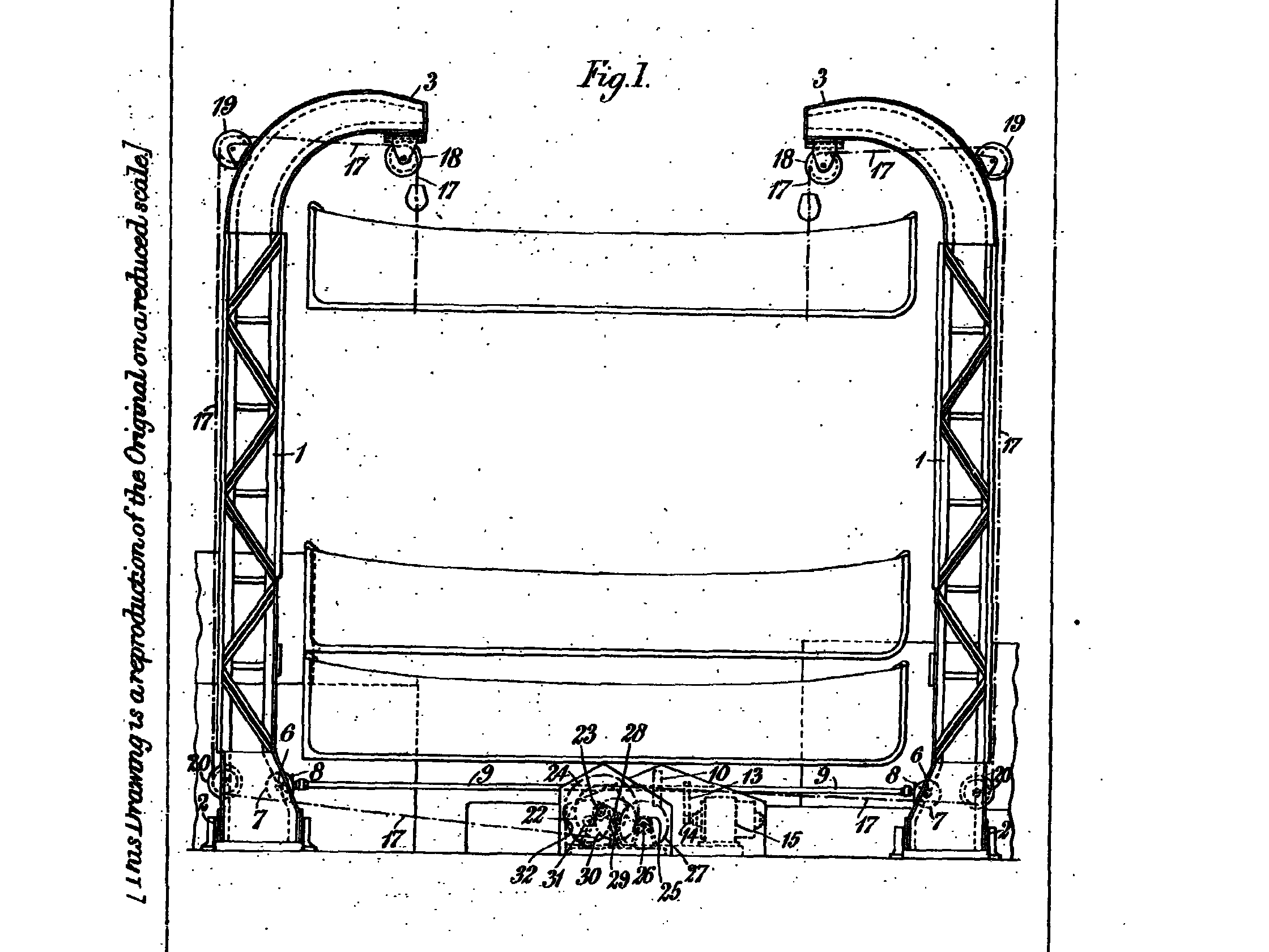 A patent drawing of GB191226924A Improvements in Apparatus for Raising, Lowering, and Stowing Ships Boats.