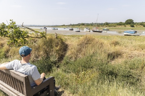 Photograph of a man sitting on a seat overlooking Holbrook Creek