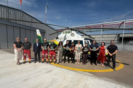 Representatives from the Great North Air Ambulance Service (GNAAS) and Sellafield Ltd at the Penrith GNAAS Station