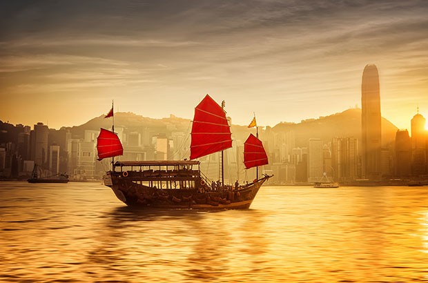 Sailboat at Victoria Harbor, Hong Kong.