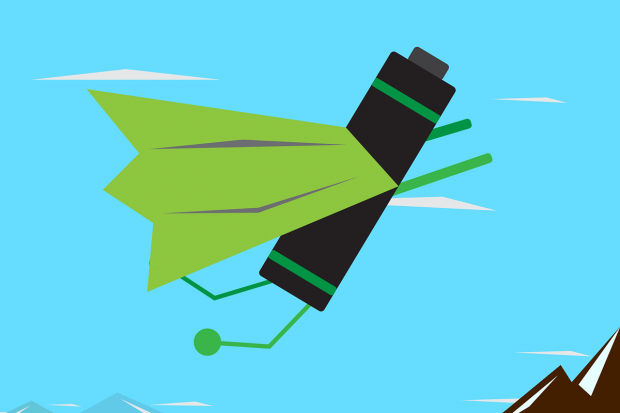 Image shows a battery with a green cape