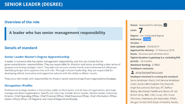 Screen photo for Senior Leader standard