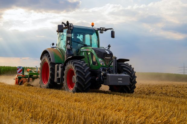 A tractor ploughing in a field