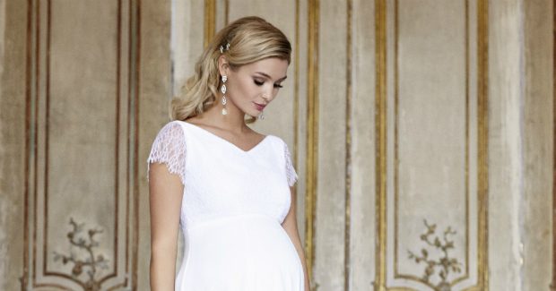 Designer maternity wedding dress.