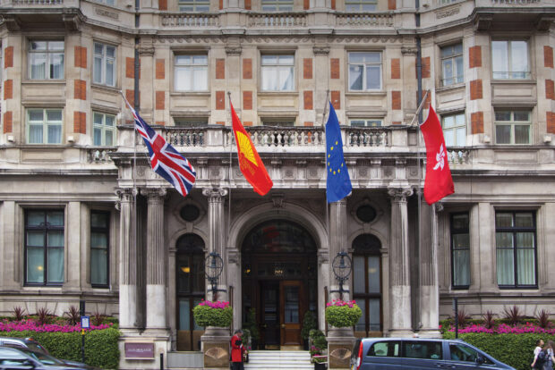 A Mandarin Oriental hotel entrance.