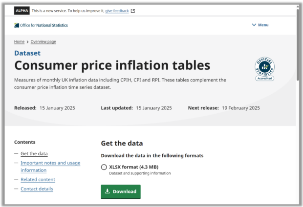 Screenshot of the dataset overview page