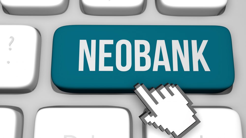 Graphic depiction of a computer key with the word neobank on it.