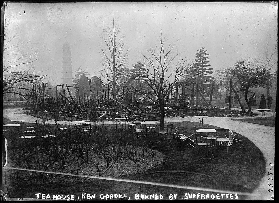 Tea House, Kew Gardens, burned by suffragettes (Bain Collection, Library of Congress)