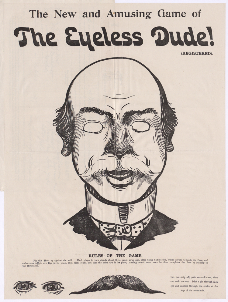 The eyeless dude game, a Victorian version of 'Pin the tail on the donkey', 1897 (COPY 1/136 f.413)