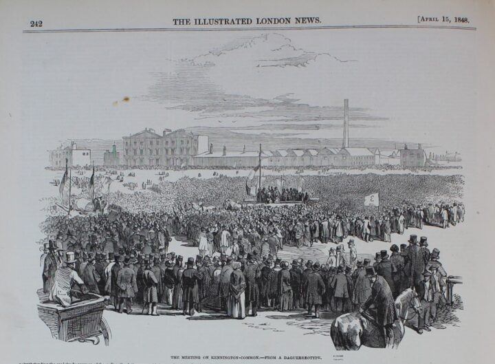an image from an engraving of a daguerreotype of the Chartist Meeting at Kennington Common in 1848