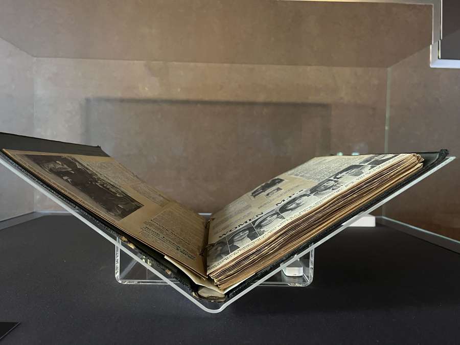 Display case with view of an open book