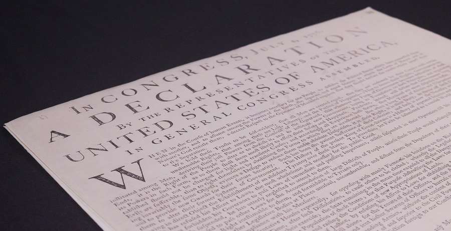An excerpt of the original printed version of the Declaration of Independence.