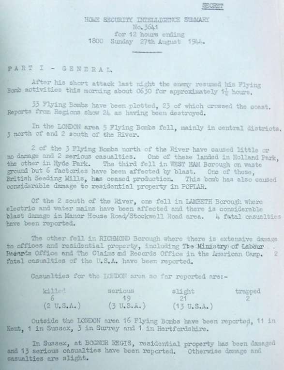 Typewritten document on blue paper headed 'Secret'.