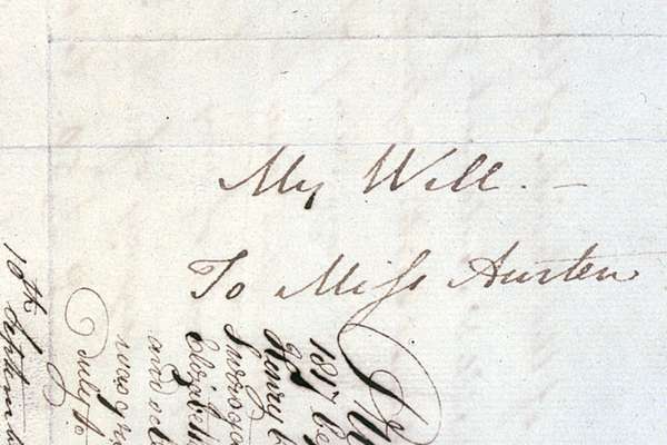 In handwriting, text reads, 'My Will. To Miss Austen'