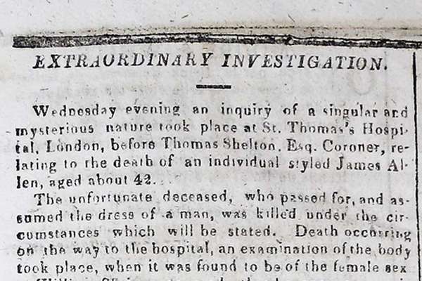 Detail of a newspaper article titled 'Extraordinary Investigation'.