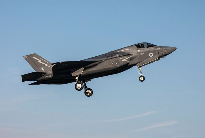 F-35B Lightning Jet from 617 Squadron (The Dambusters) taking off from RAF Marham to take part in an Air Maritime Integration exercise. MOD Crown Copyright.