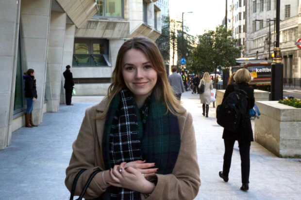 Apprentice Elyssia standing in a London street