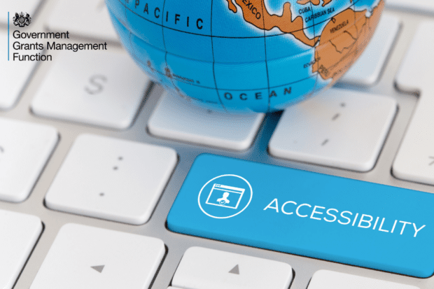 GGMF logo in the top left hand corner. With a picture of a globe on a computer keyboard, with a button saying 'Accessibility'