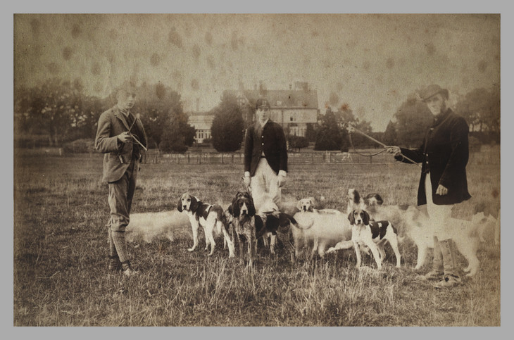 Robert Bevan, Herbert Walter Bevan and the Kennelman with Hunting Dogs at Horsgate, Cuckfield, Sussex c.1880s