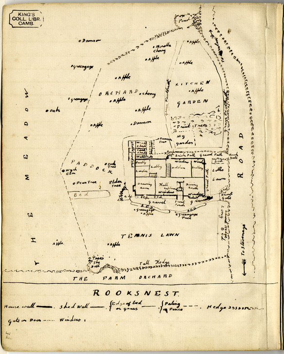 E.M. Forster 'Sketch map showing the layout of rooms and design of the garden in the autograph manuscript memoir of Rooksnest, Stevenage' 1894–1947 (c.1894, 1901 and 1947)