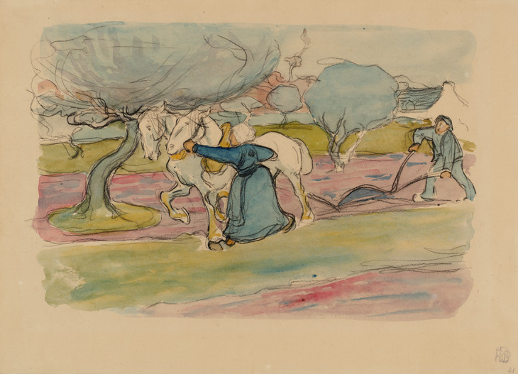 Robert Bevan 'Ploughing in Brittany. Verso: Study of a Woman' 1893