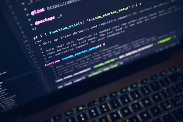 Lap top computer screen showing code