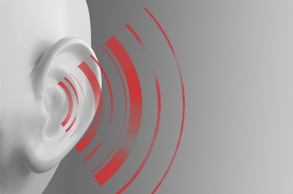 Graphic showing soundwaves reaching the ear