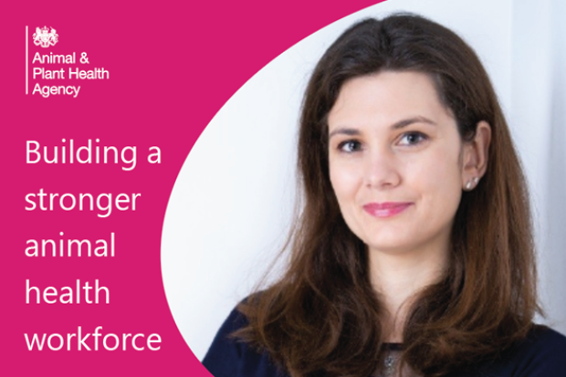 Image of a professional female next to the text, "Building a stronger animal health workforce".
