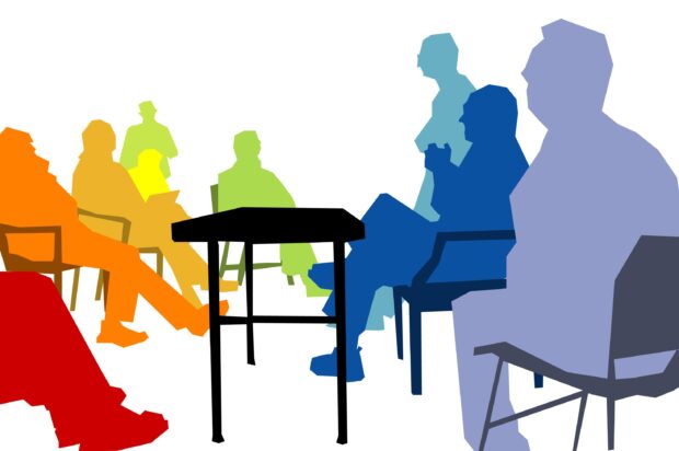 Conference attendees silhouettes