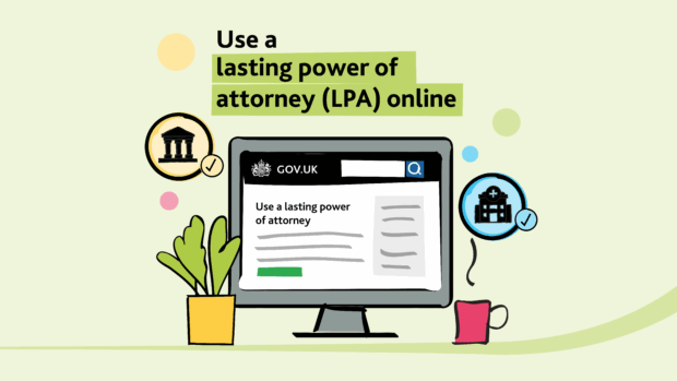 Image reads 'use a lasting power of attorney (LPA) online'. Below is an icon of computer screen.