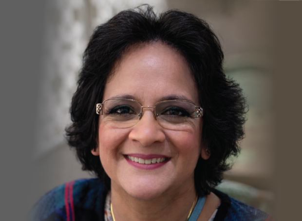 Close-up of Sree smiling