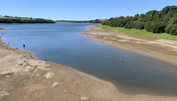A reservoir with low levels of water